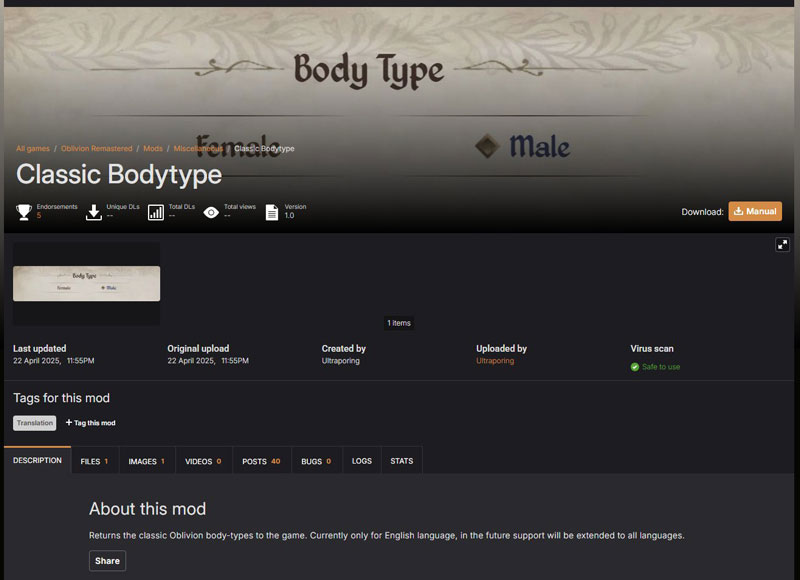 Nexus Mods Oblivion Remastered Classic Body Type Mod