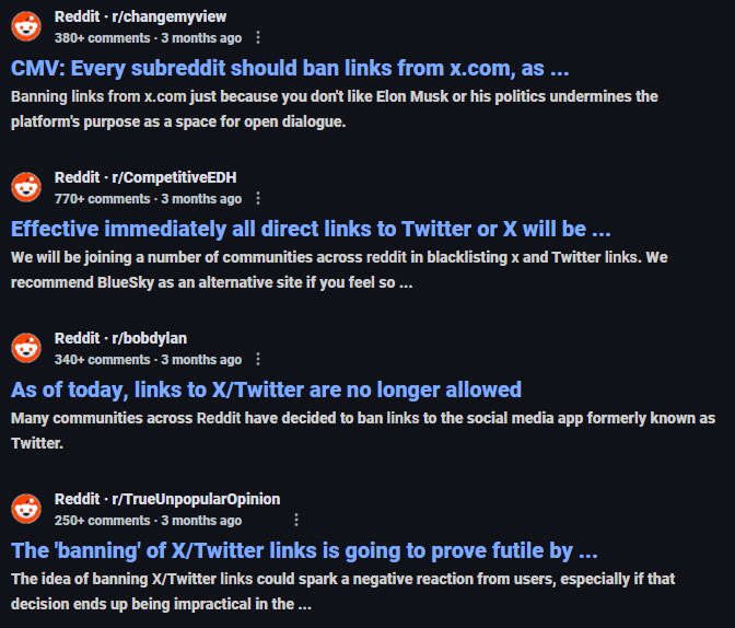 Reddit Censorship Disallows X Links