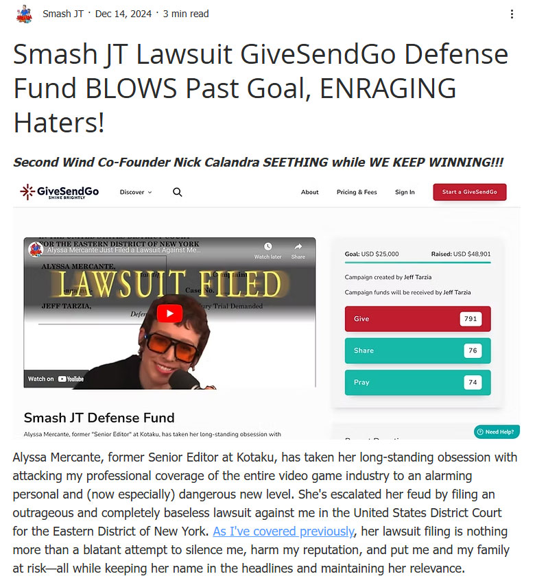 Smash JT Funds Legal Defense Against Alyssa Mercante