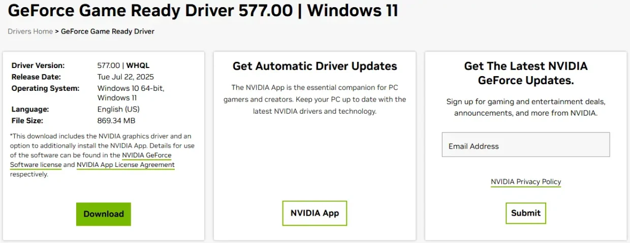 GeForce Nvidia Game Ready Driver 577.00 Windows 11