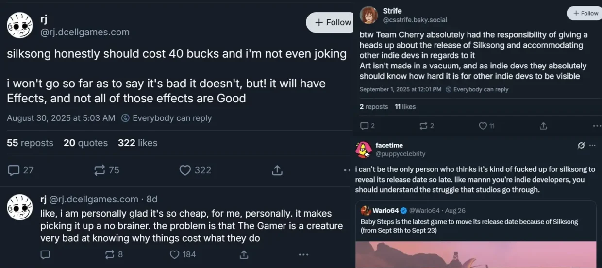 Indie Devs Crashing Out about Silksong on Twitter and BlueSky