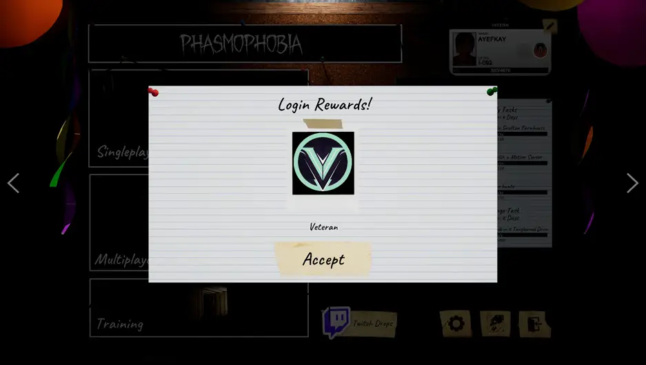 Phasmophobia Anniversary Veteran Login Reward