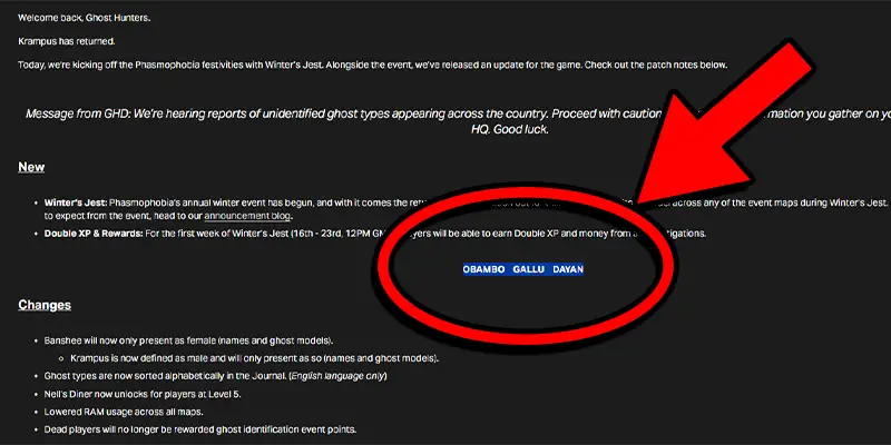 Phasmophobia Winter's Jest Secret Ghosts Added Patch Notes